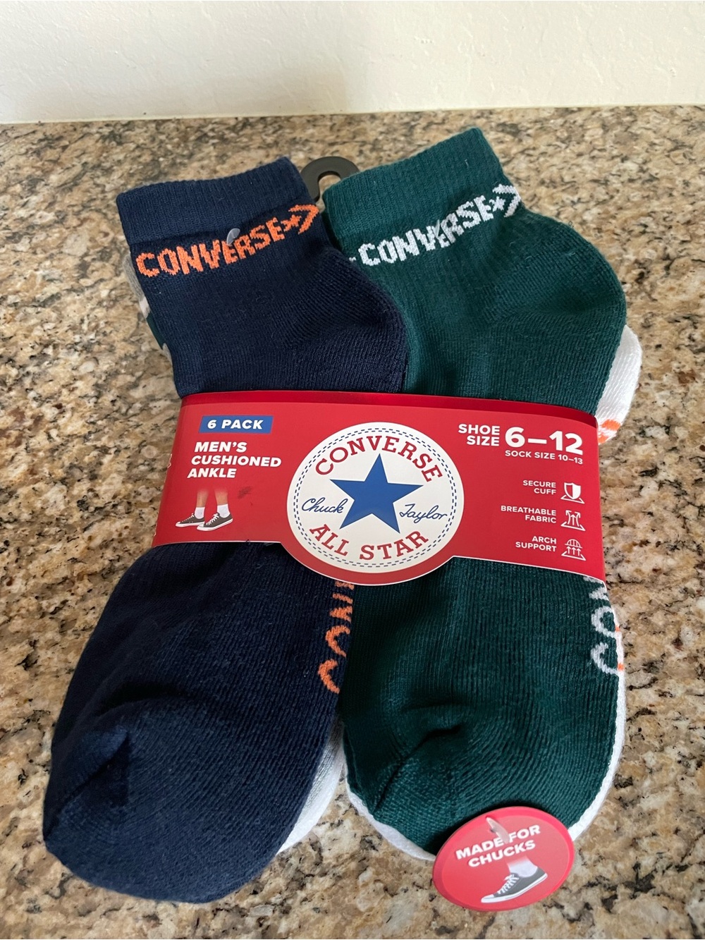 Converse Men's Ankle Socks in Navy, Forest Green & White - 6 Pack